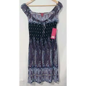 Sunny Leigh Dress L Purple Paisley Print Sleeveless Y2K Boho Dress